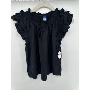 Old Navy Woman's Size XS Top Blouse Shirt Sleeveless Black Smocked Ruffle